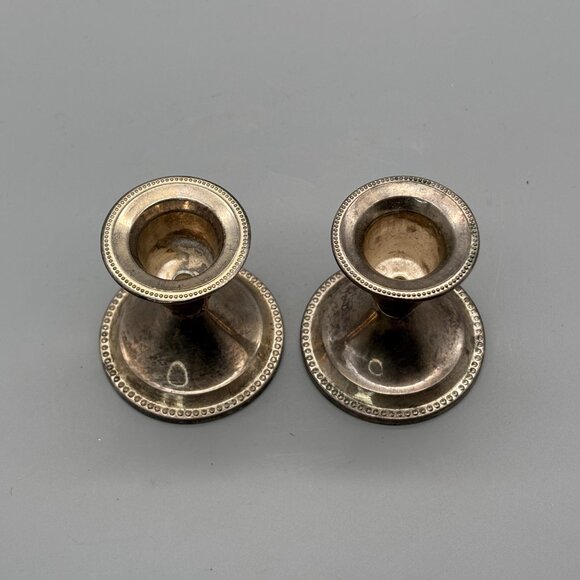 Vintage Silver Plated Taper Candle Holders With Beaded Rim And Classic Rounded - Picture 4 of 6